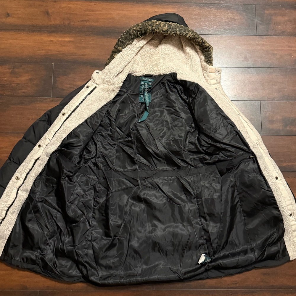 Lauren Ralph Lauren Black Puffer Jacket with Faux Fur Hood - Picture 4 of 7